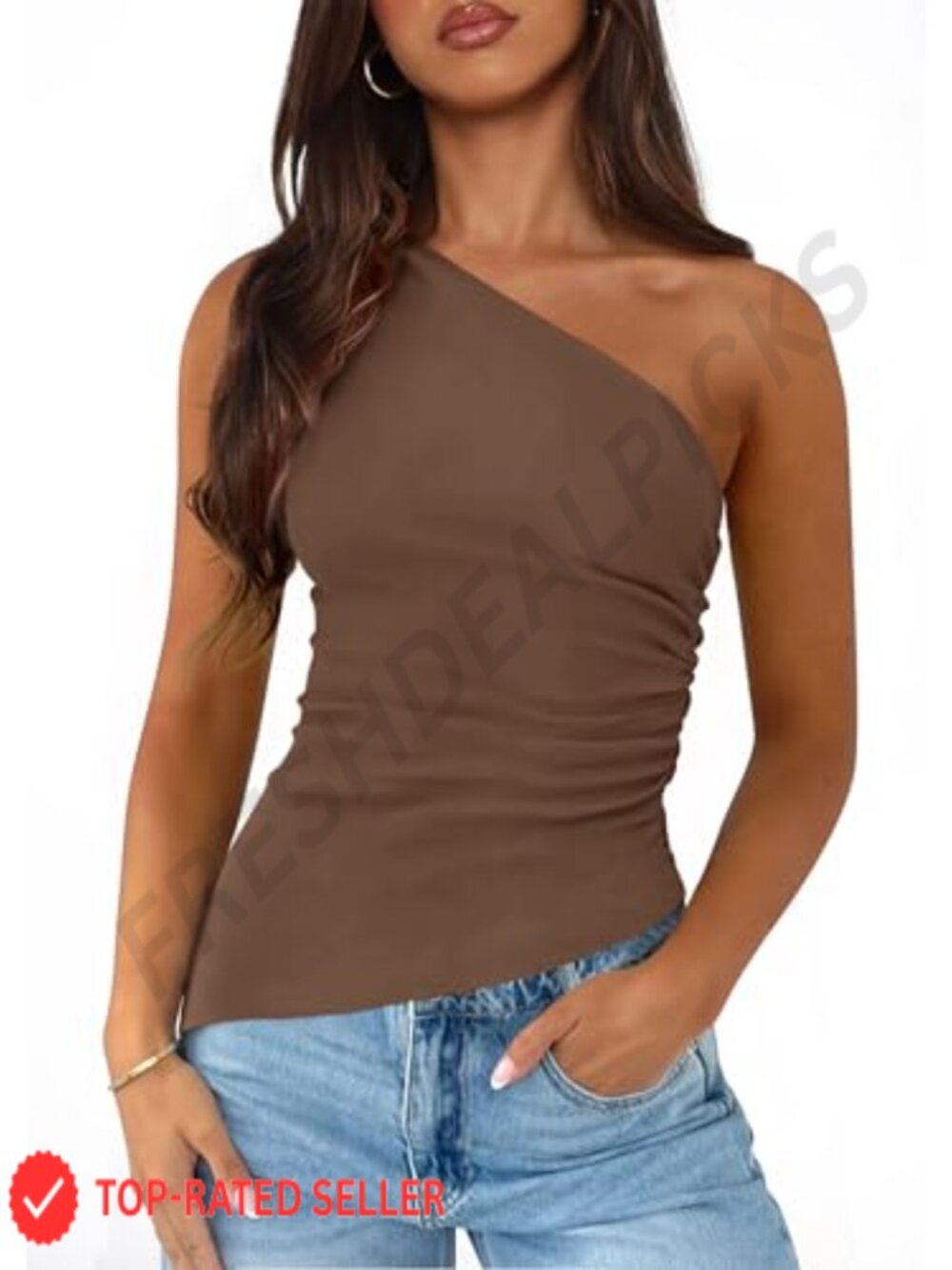One Shoulder Sleeveless Ruched Slim Fit Tank Top